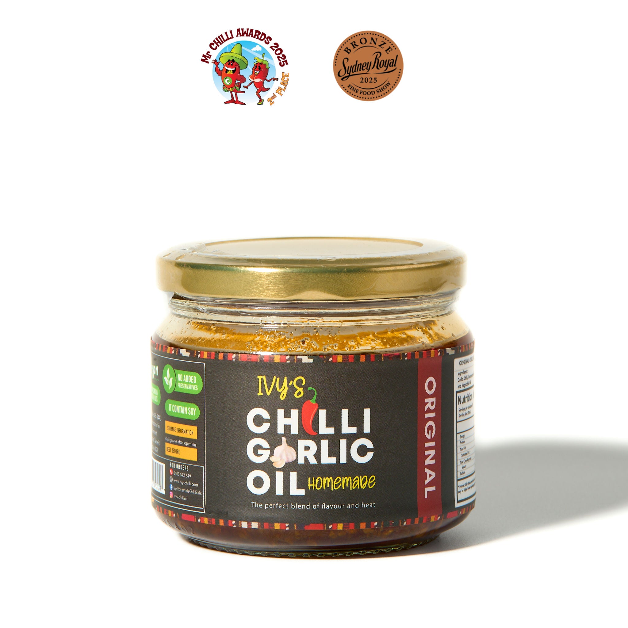 Jar of Ivy's Original Chilli Garlic Oil (Black Label) 300ml made in Melbourne